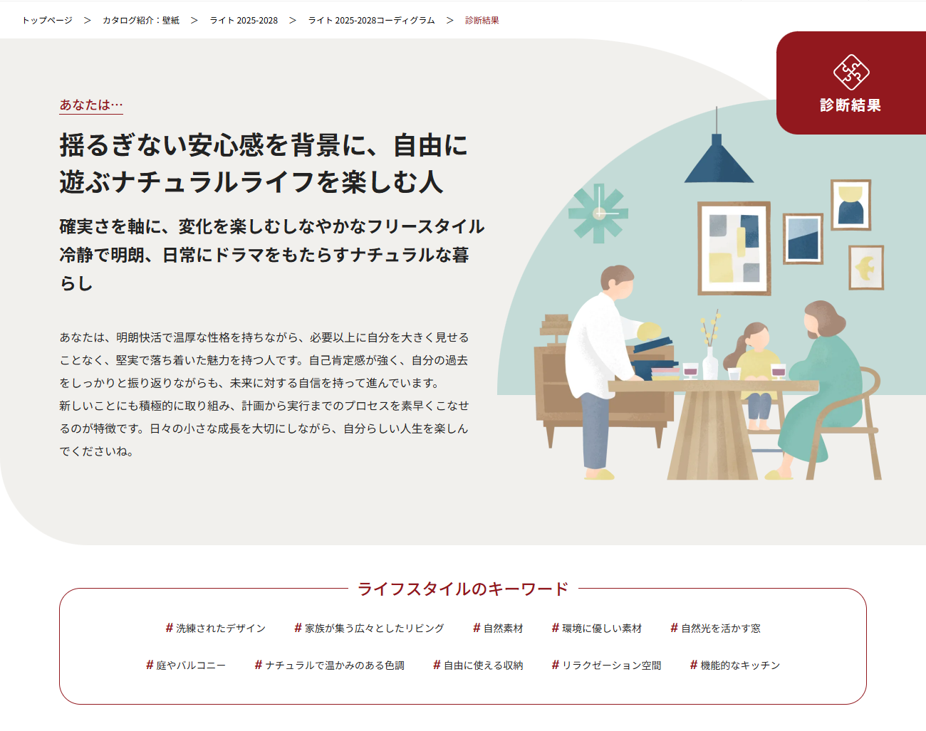 スカンジナビアン×コージー診断結果ページ 性格タイプとライフスタイルのキーワード