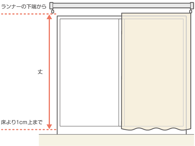 掃き出し窓の場合の丈（タテ）の測り方の説明画像