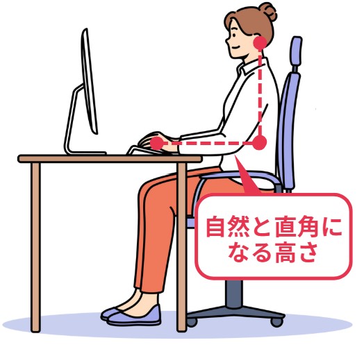肘が自然に90度に曲がっている座り姿勢